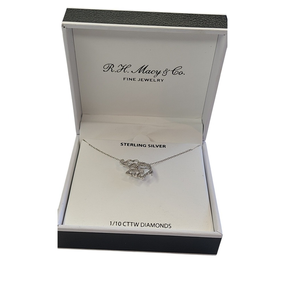 R H Macy & Co‎ Sterling Silver Diamond Elephant Necklace 1 10 CTW
